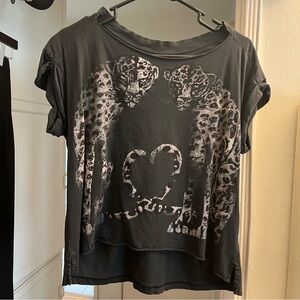 All Saints women’s t shirt tee top black distressed cheetah size small